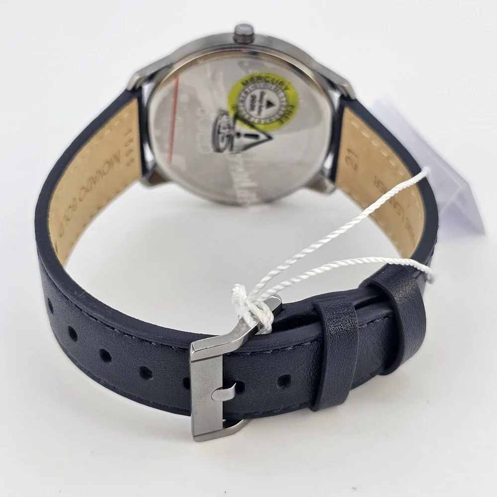 Movado Bold Men's‎ Watch 42MM Gray Dial Dark Blue Leather Bands New Battery